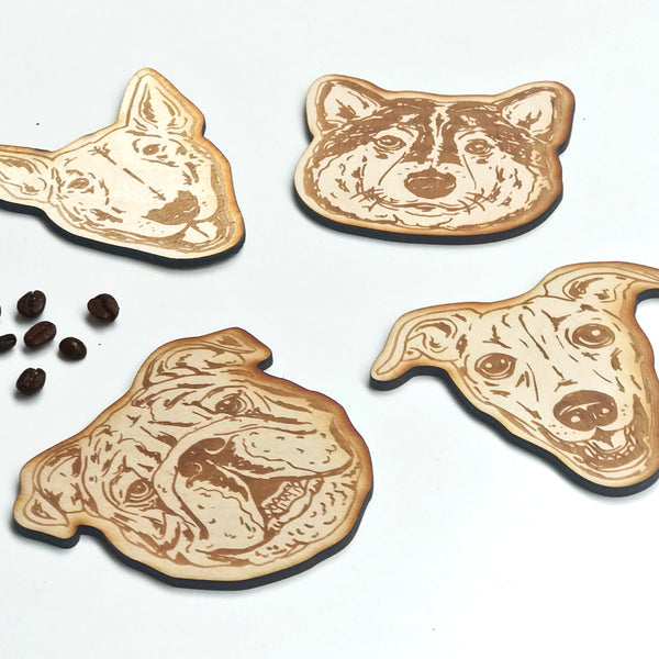 Engraving wooden coasters | Dogs