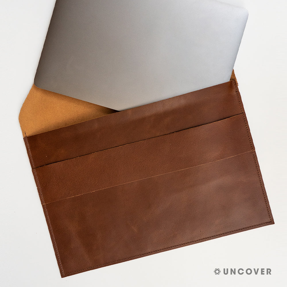 Design your own brown leather laptop sleeve